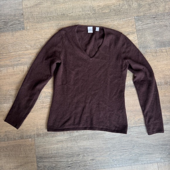 Cullen Sweaters - Cullen Womens 100% Cashmere V-Neck Sweater Brown Long Sleeve Size Small